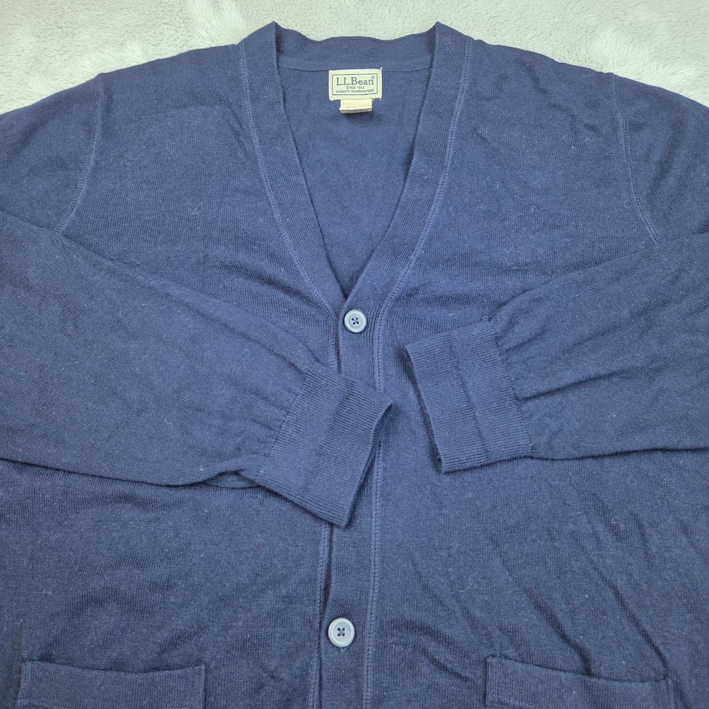 LL Bean Cashmere Cardigan Sweater Mens XL-Reg Button Front Pocket Navy Blue 79ch